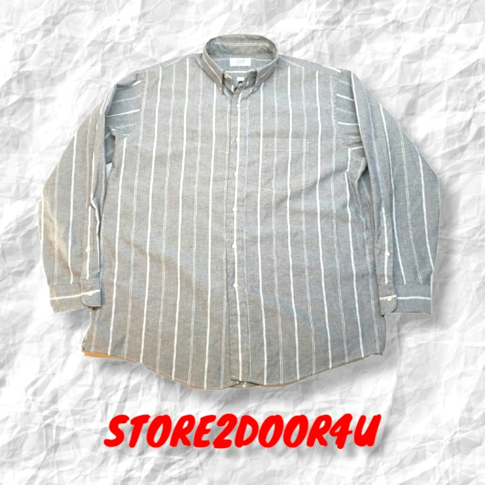 Men's ARROW DOVER Gray and White Striped LS Button Down Shirt 17 - 34 BIG